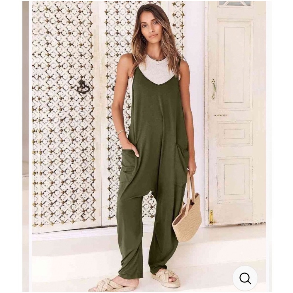 ANRABESS Harem Jumpsuit M Olive Green Oversized Baggy Boho Minimalist Earthy